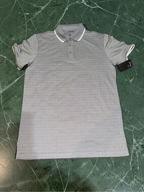 Men's Light Gray Patterned Polo Shirt NEW (Medium Tall) FLX